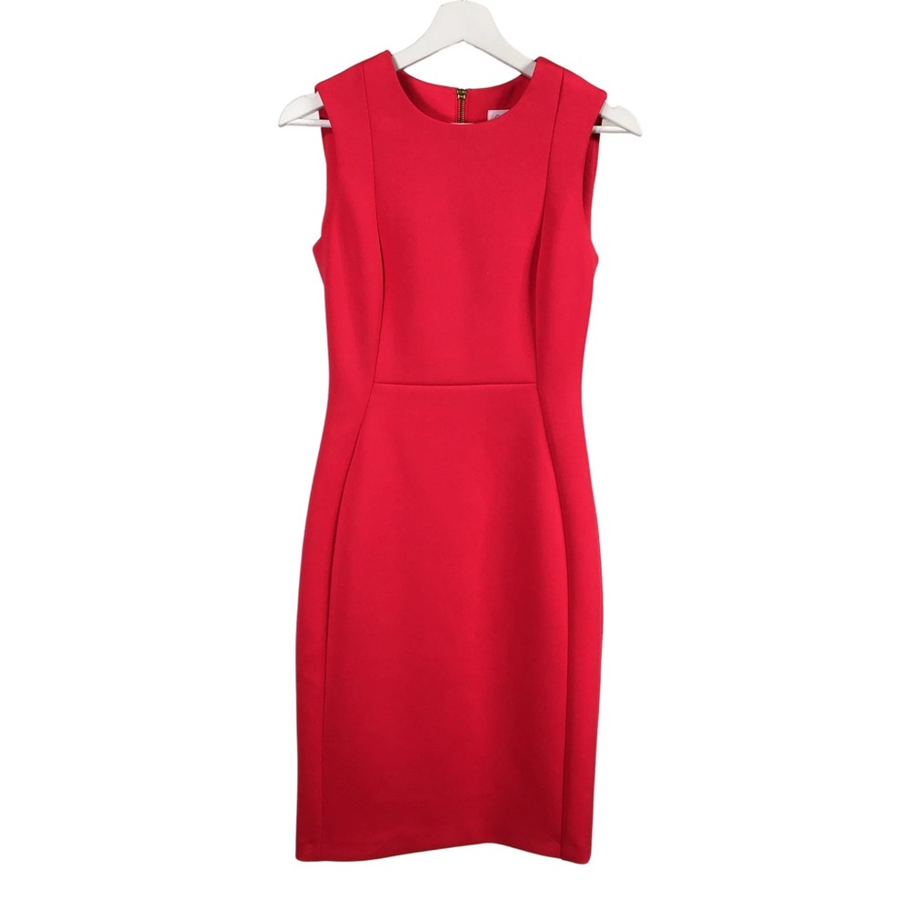 Calvin Kline ladies sz 8 midi red dress, stretches and snatches everyone up